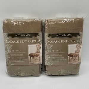 Autumn Vine Damask Dining Chair Seat Covers 2 Pack Mushroom Brown 28" x 36" NEW